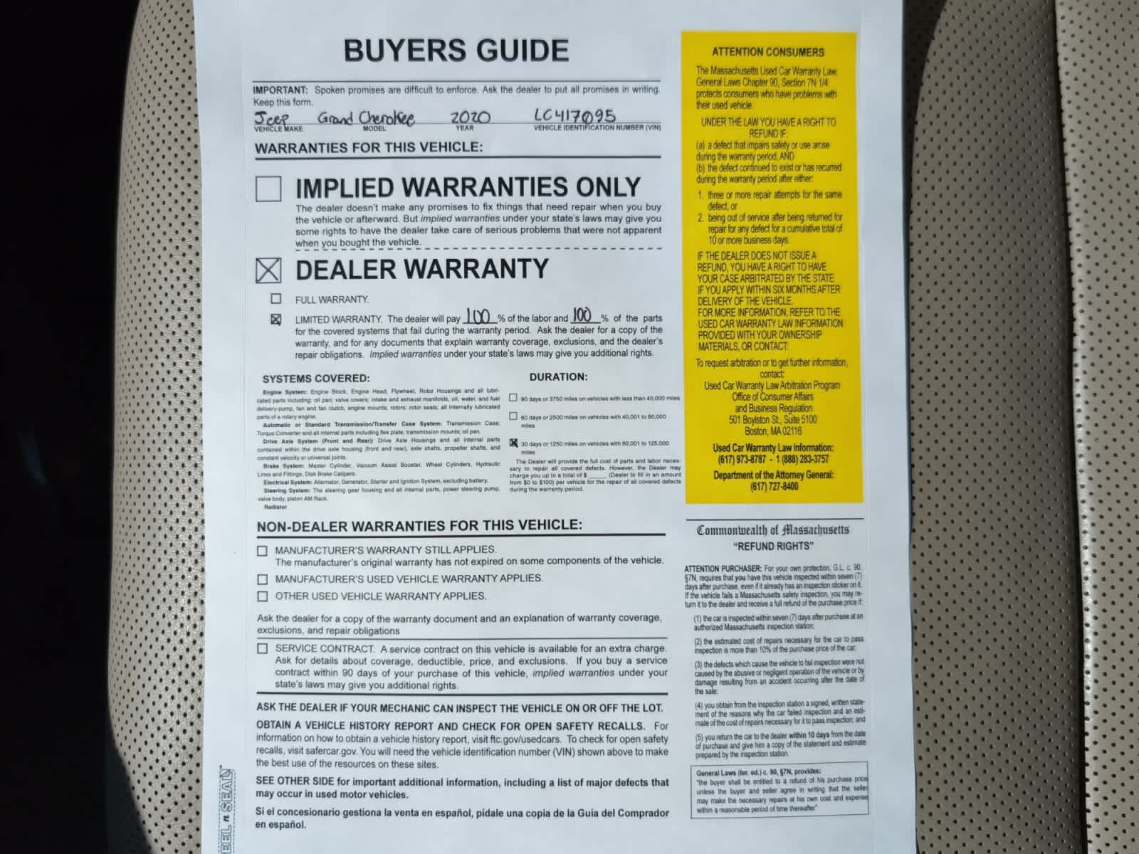 used 2020 Jeep Grand Cherokee car, priced at $23,988