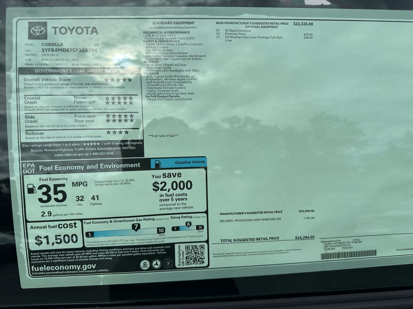 new 2025 Toyota Corolla car, priced at $24,294