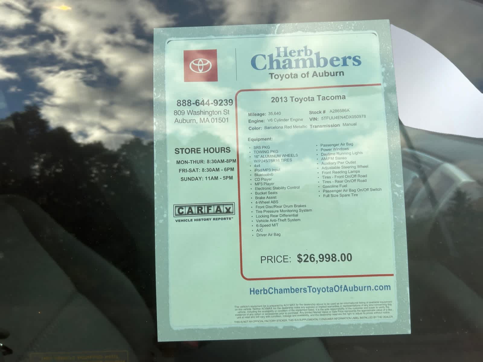 used 2013 Toyota Tacoma car, priced at $27,497