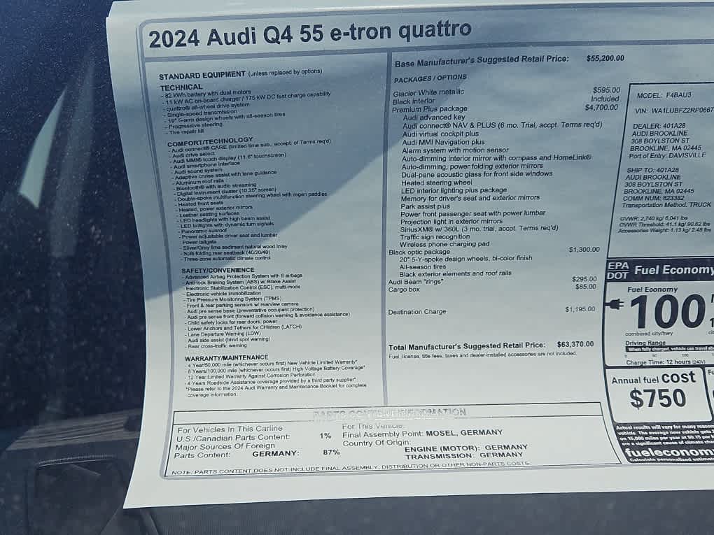 new 2024 Audi Q4 e-tron car, priced at $63,370