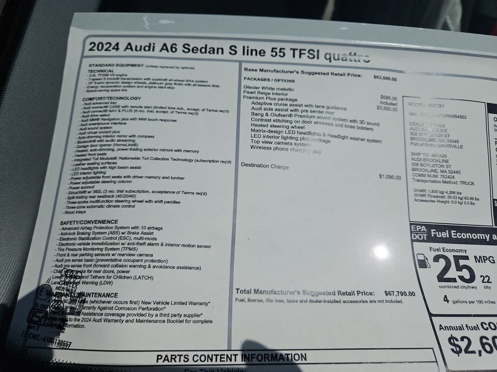 new 2024 Audi A6 car, priced at $67,790