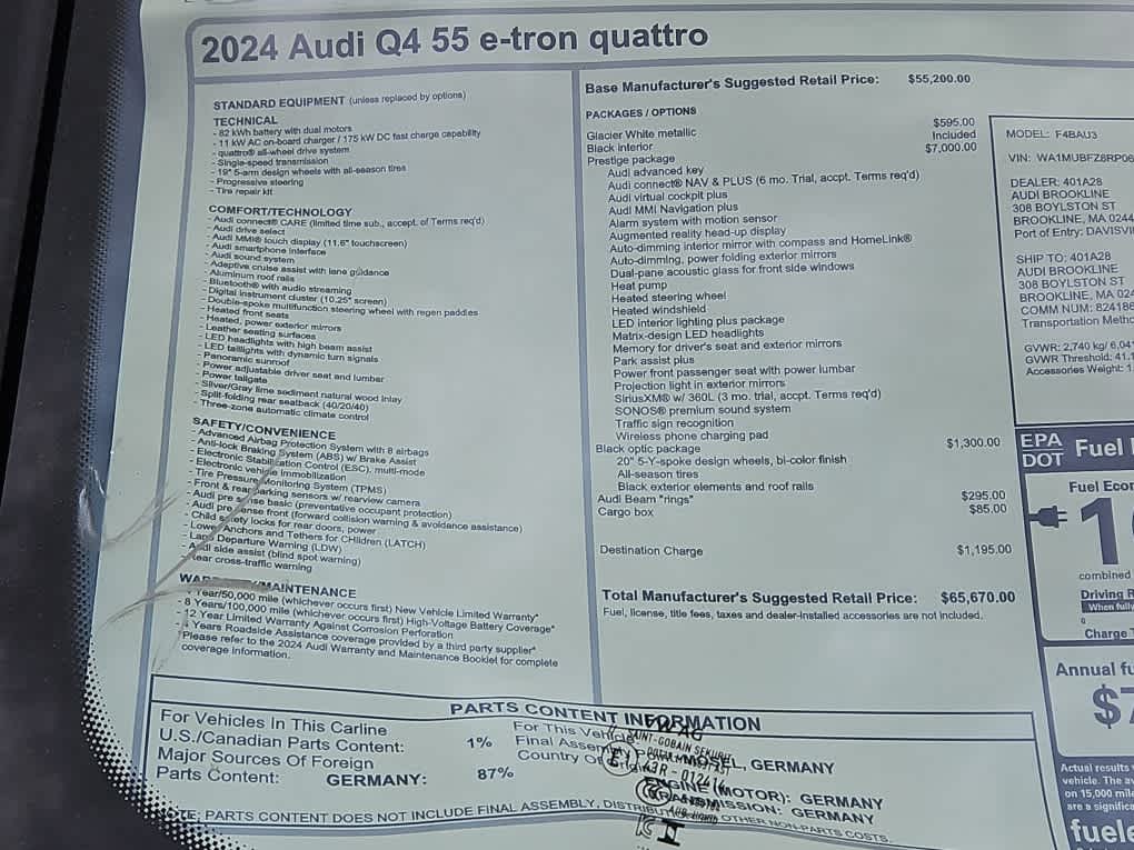 new 2024 Audi Q4 e-tron car, priced at $65,670