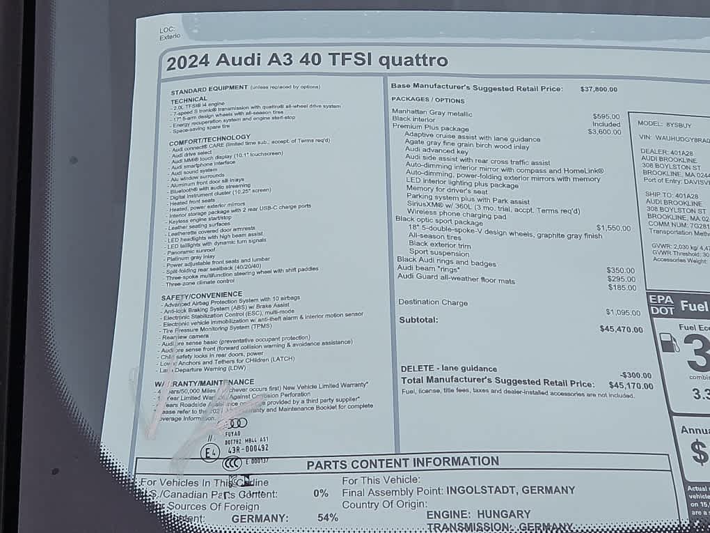 new 2024 Audi A3 car, priced at $45,170
