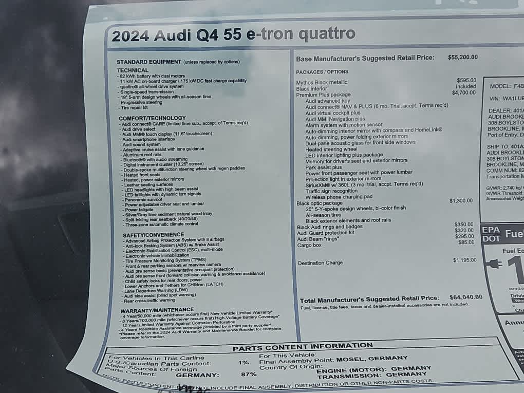 new 2024 Audi Q4 e-tron car, priced at $64,040