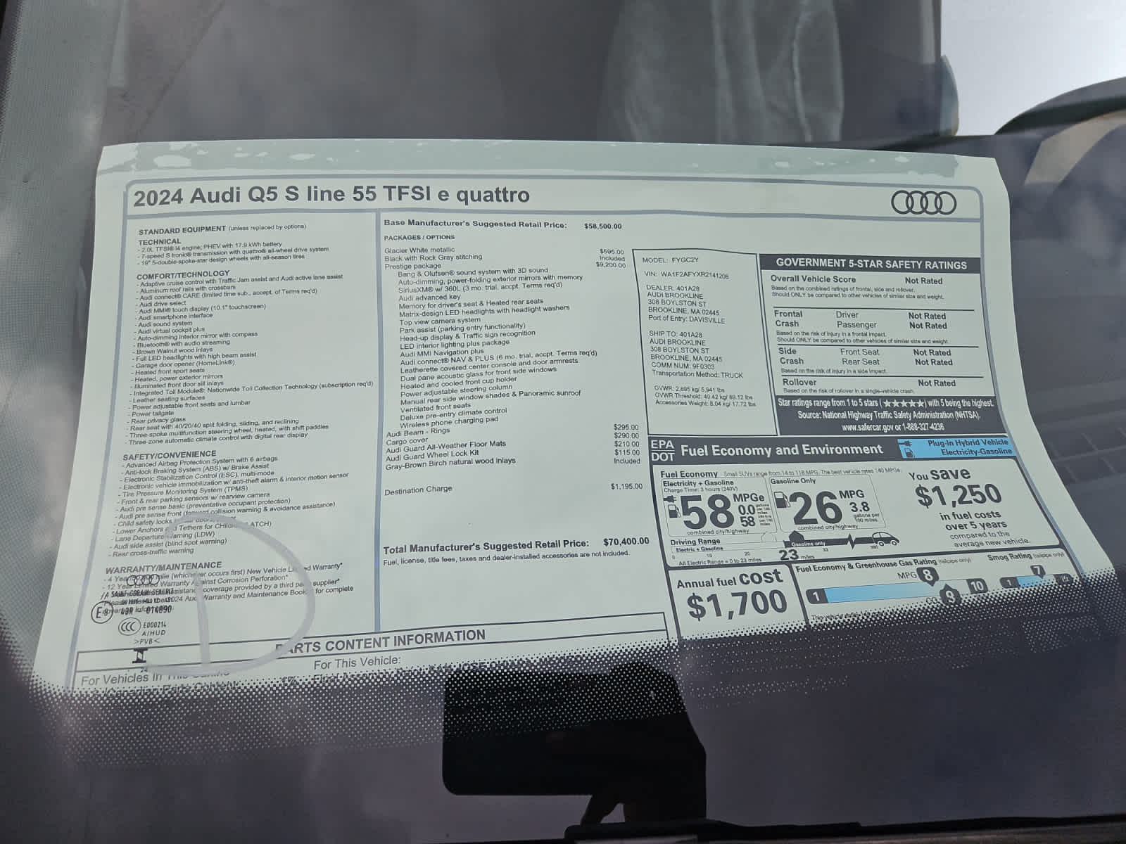 new 2024 Audi Q5 e car, priced at $70,400