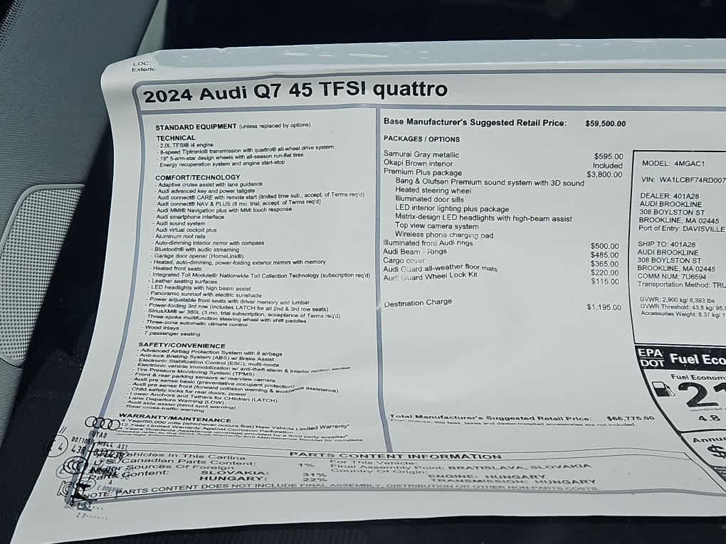new 2024 Audi Q7 car, priced at $66,775