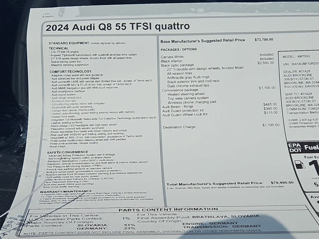 new 2024 Audi Q8 car, priced at $79,490