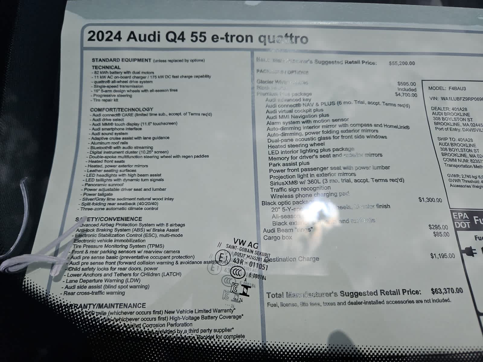 new 2024 Audi Q4 e-tron car, priced at $63,370