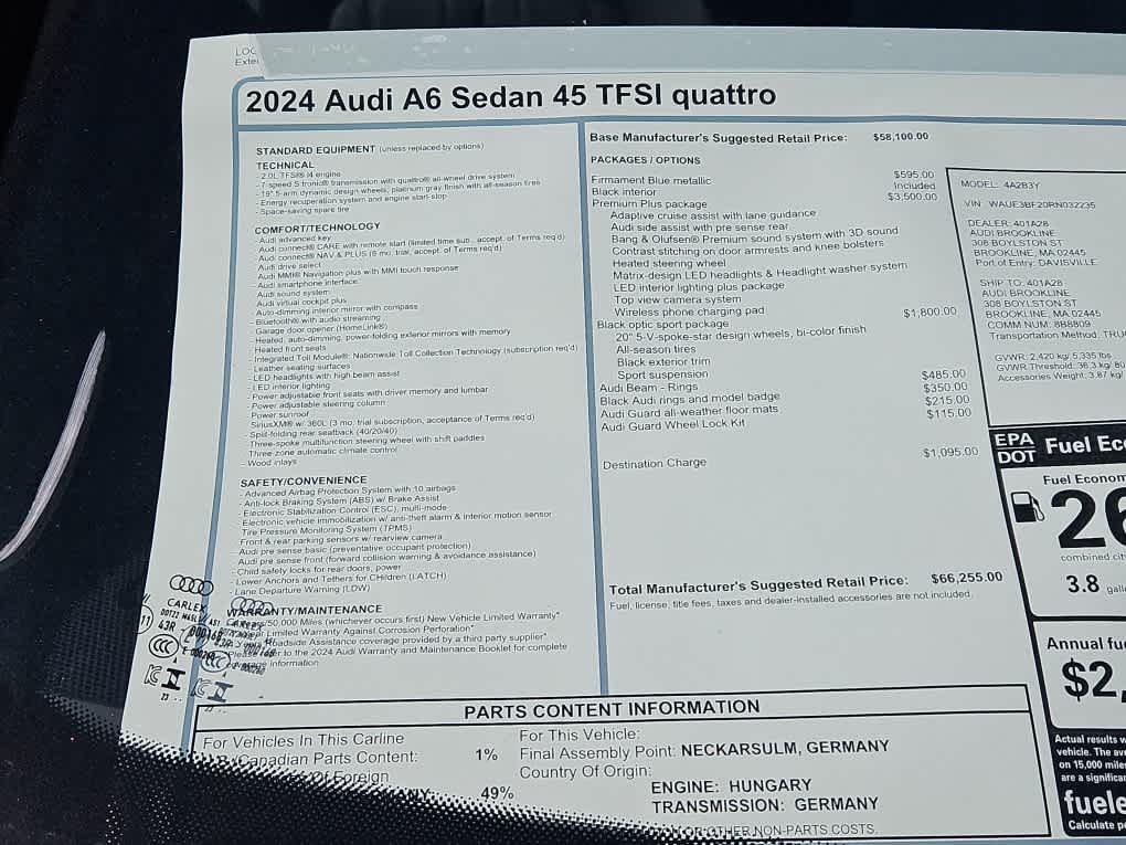 new 2024 Audi A6 car, priced at $66,255