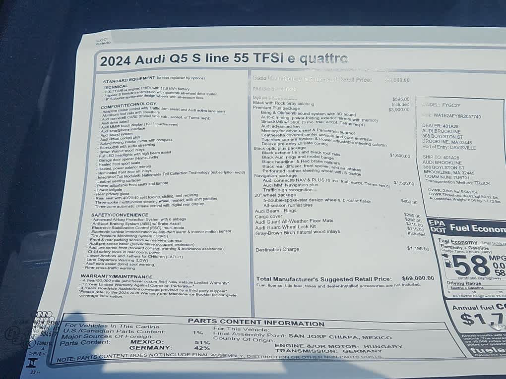 new 2024 Audi Q5 e car, priced at $69,000