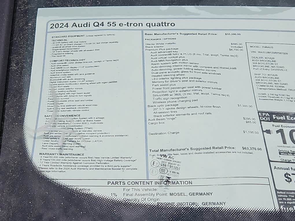 new 2024 Audi Q4 e-tron car, priced at $63,370