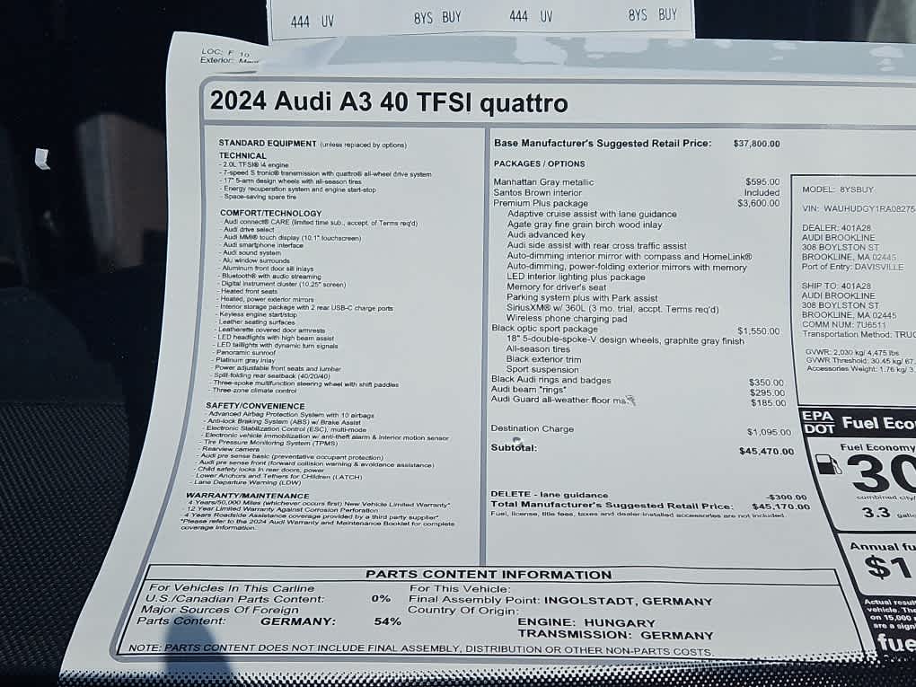 new 2024 Audi A3 car, priced at $45,170