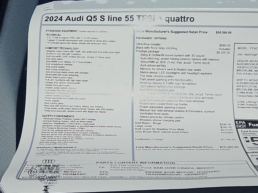 new 2024 Audi Q5 e car, priced at $70,285