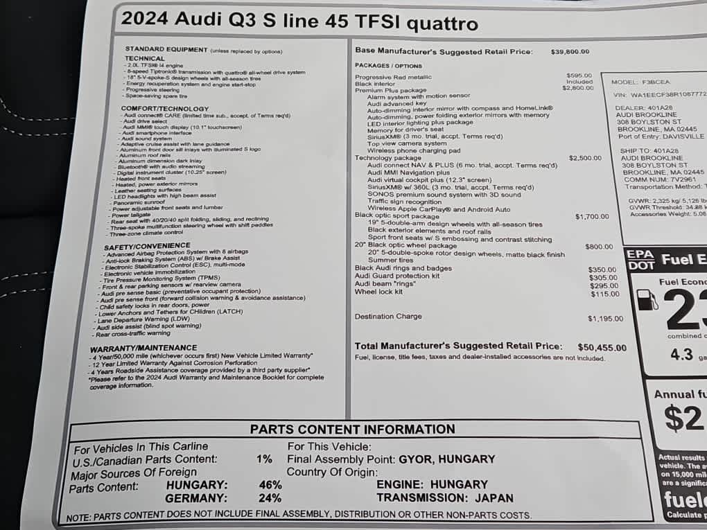 new 2024 Audi Q3 car, priced at $50,455