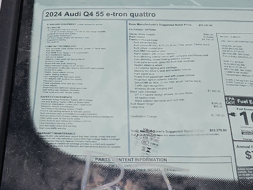 new 2024 Audi Q4 e-tron car, priced at $63,370