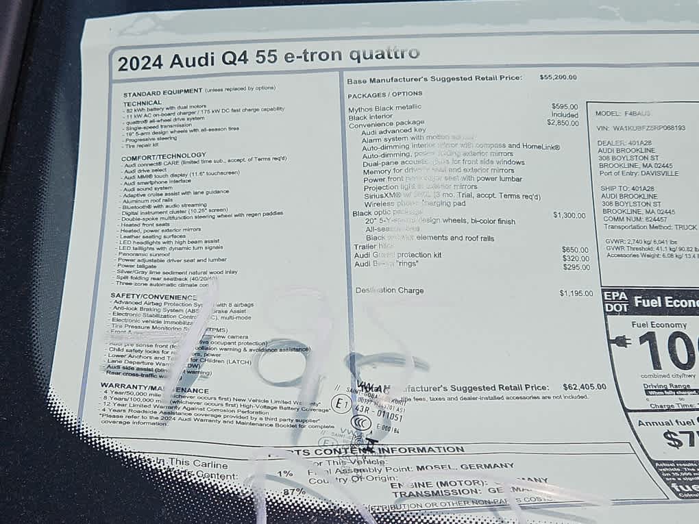 new 2024 Audi Q4 e-tron car, priced at $62,405