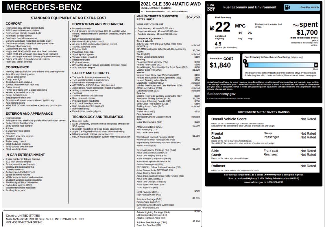 used 2021 Mercedes-Benz GLE 350 car, priced at $39,798