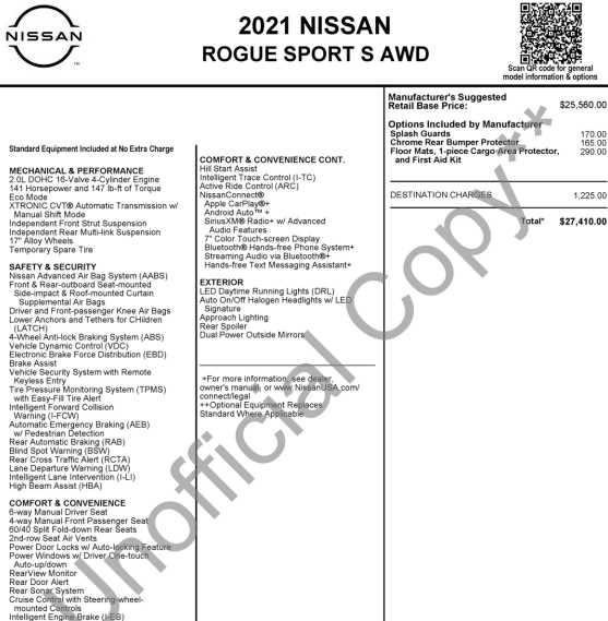 used 2021 Nissan Rogue Sport car, priced at $19,798