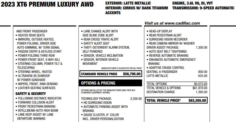 used 2023 Cadillac XT6 car, priced at $44,888
