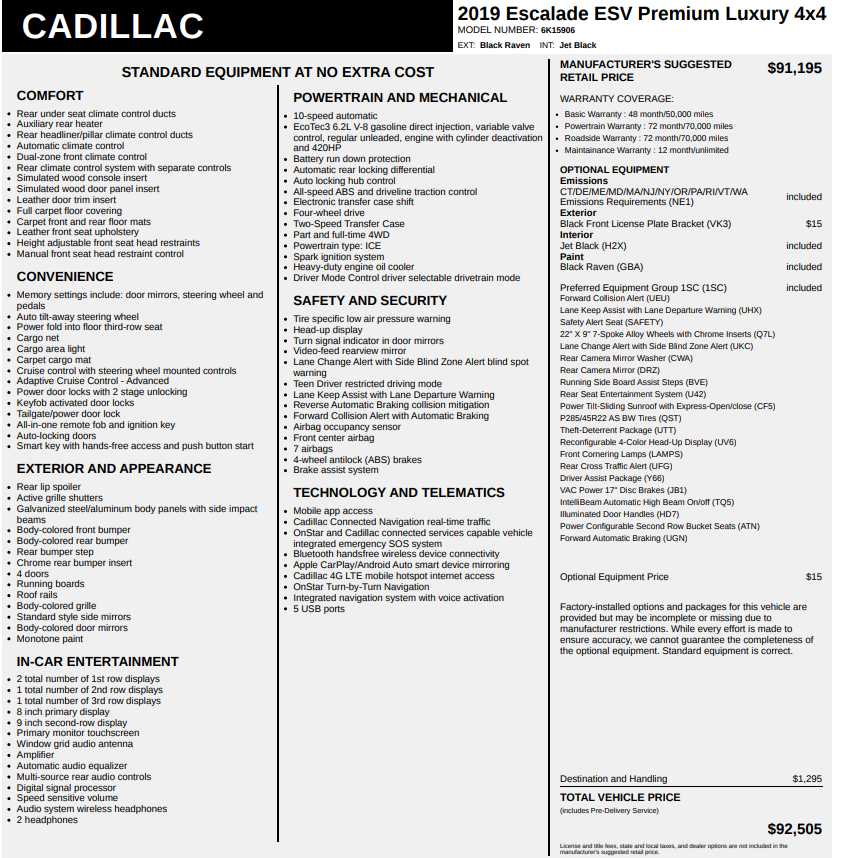 used 2019 Cadillac Escalade ESV car, priced at $36,998