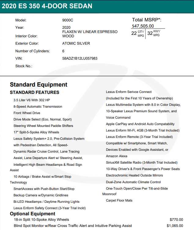 used 2020 Lexus ES car, priced at $31,998