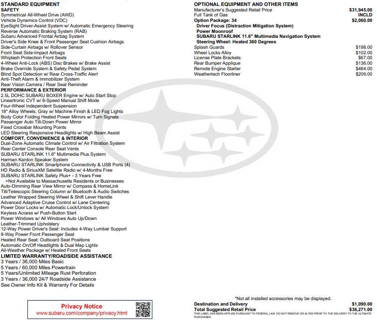 used 2024 Subaru Legacy car, priced at $27,798