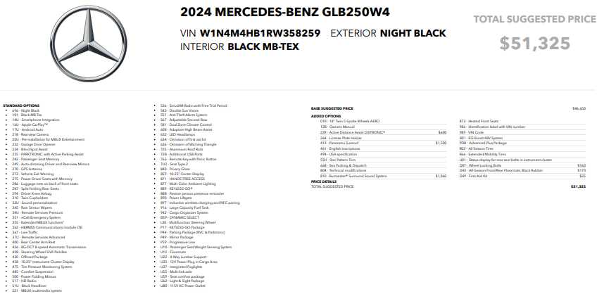 used 2024 Mercedes-Benz GLB car, priced at $41,998