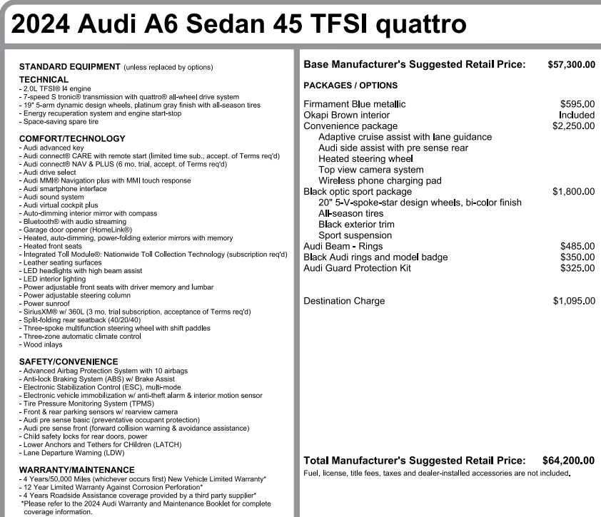 used 2024 Audi A6 Sedan car, priced at $43,998