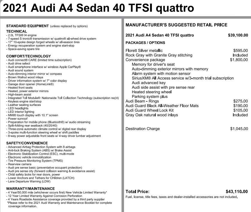 used 2021 Audi A4 Sedan car, priced at $26,498