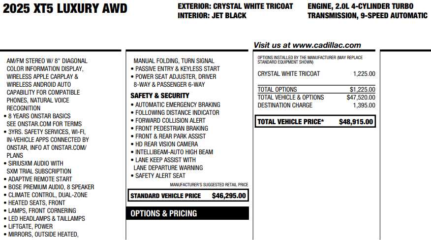 used 2025 Cadillac XT5 car, priced at $47,998