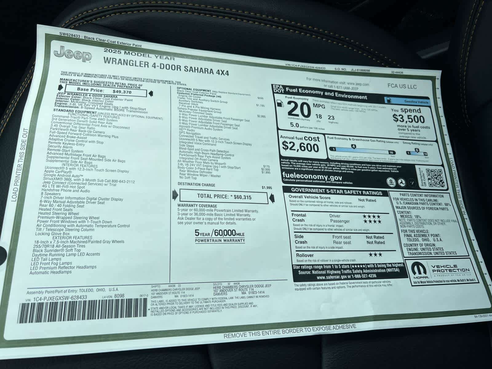 new 2025 Jeep Wrangler car, priced at $60,315