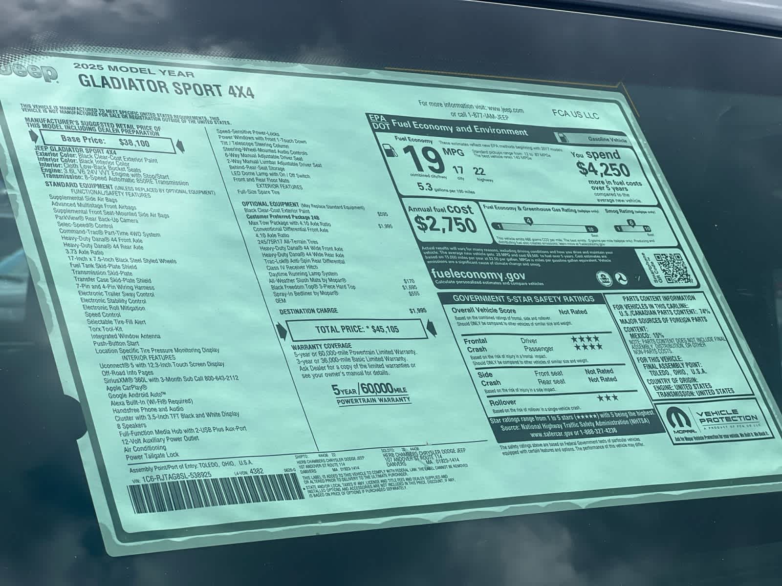 new 2025 Jeep Gladiator car, priced at $45,105
