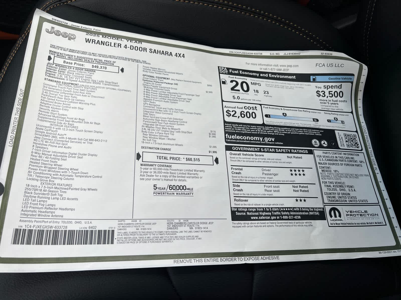 new 2025 Jeep Wrangler car, priced at $60,515