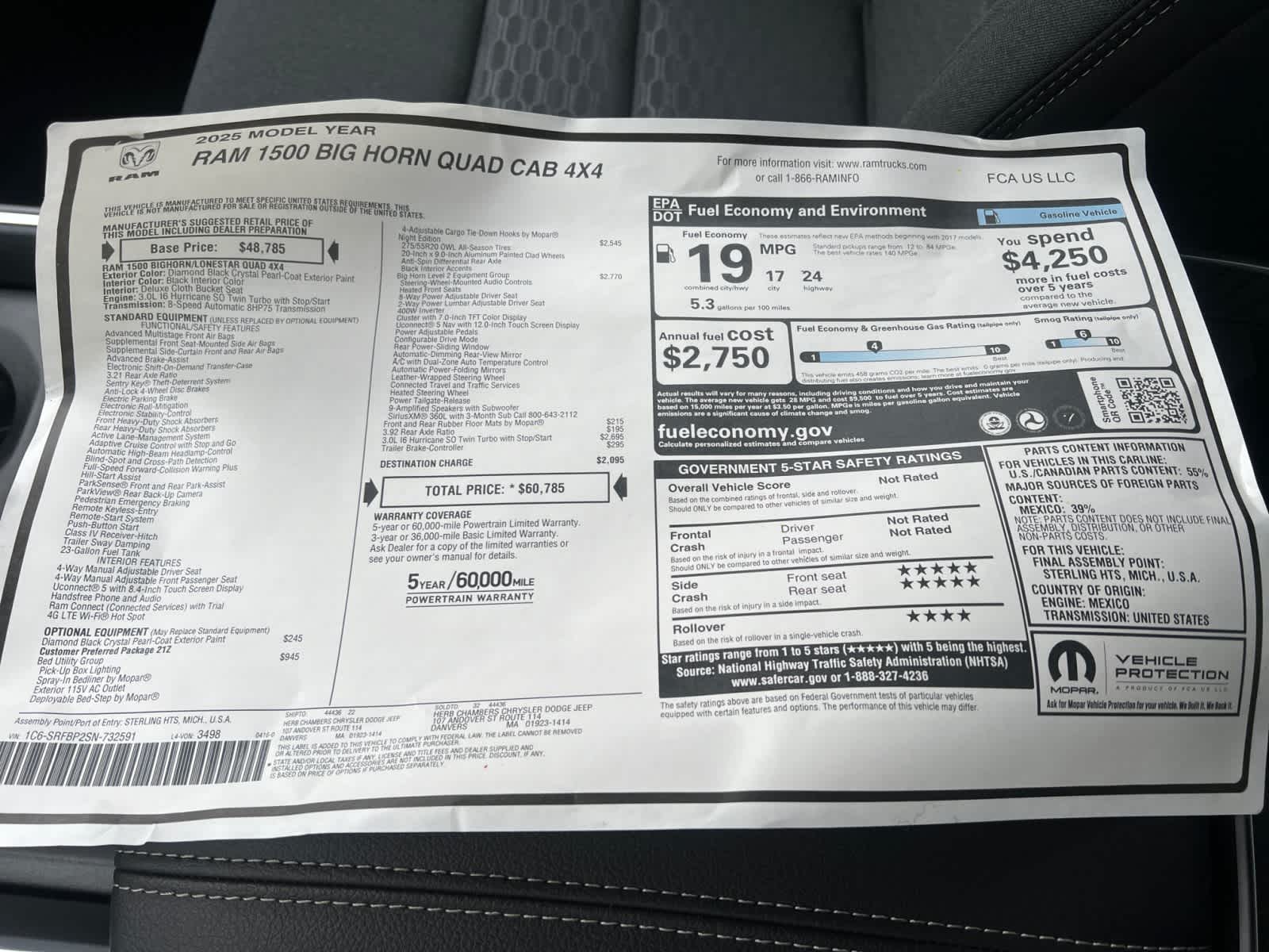 new 2025 Ram 1500 car, priced at $60,785