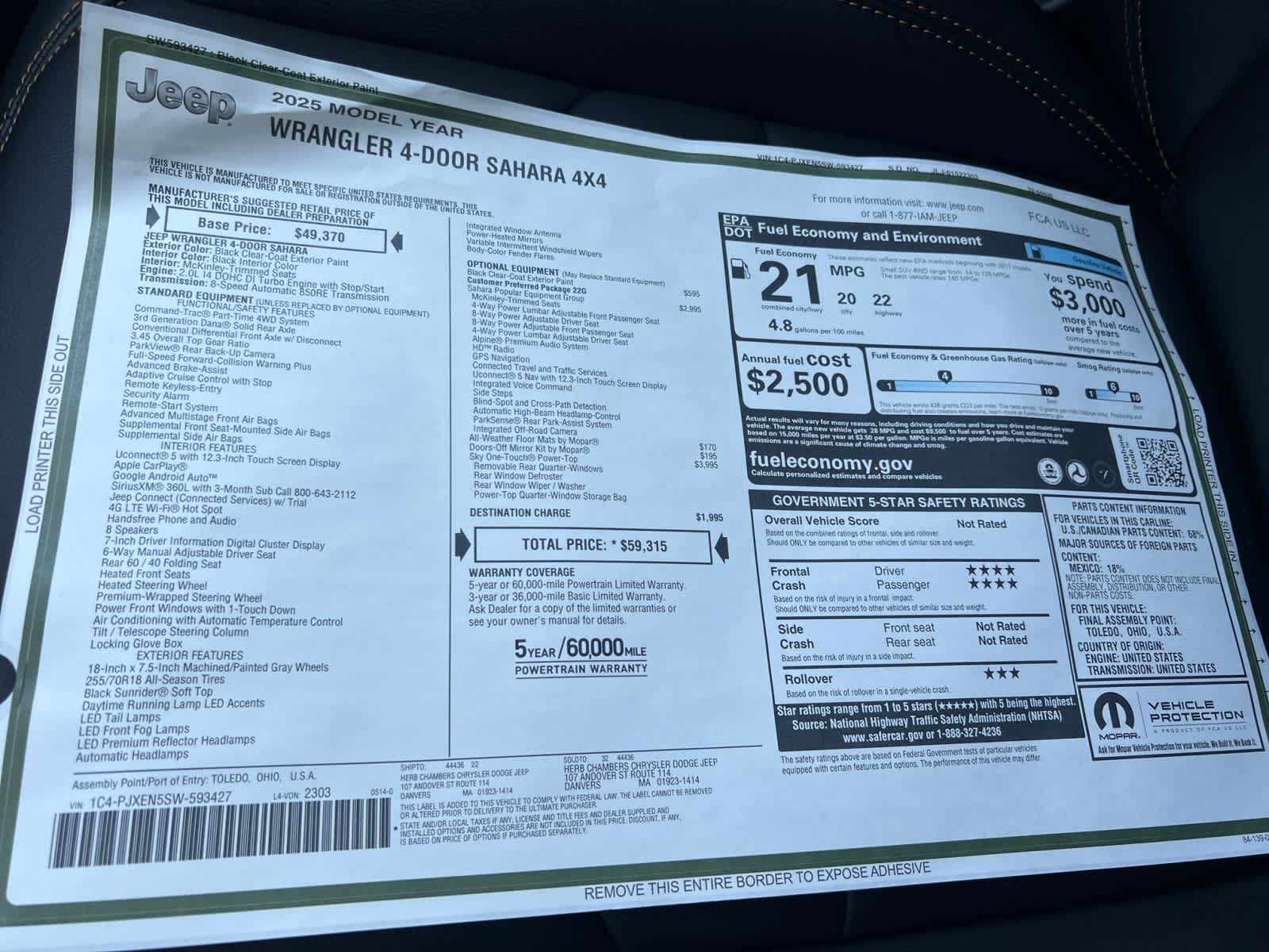 new 2025 Jeep Wrangler car, priced at $59,315