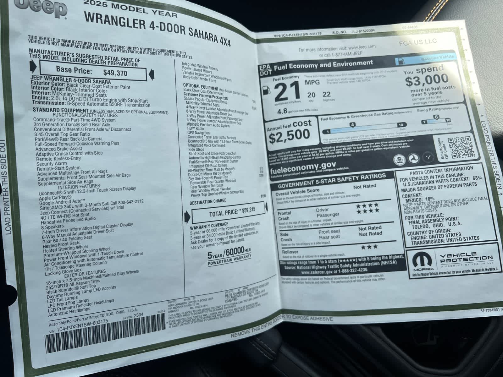 new 2025 Jeep Wrangler car, priced at $59,315