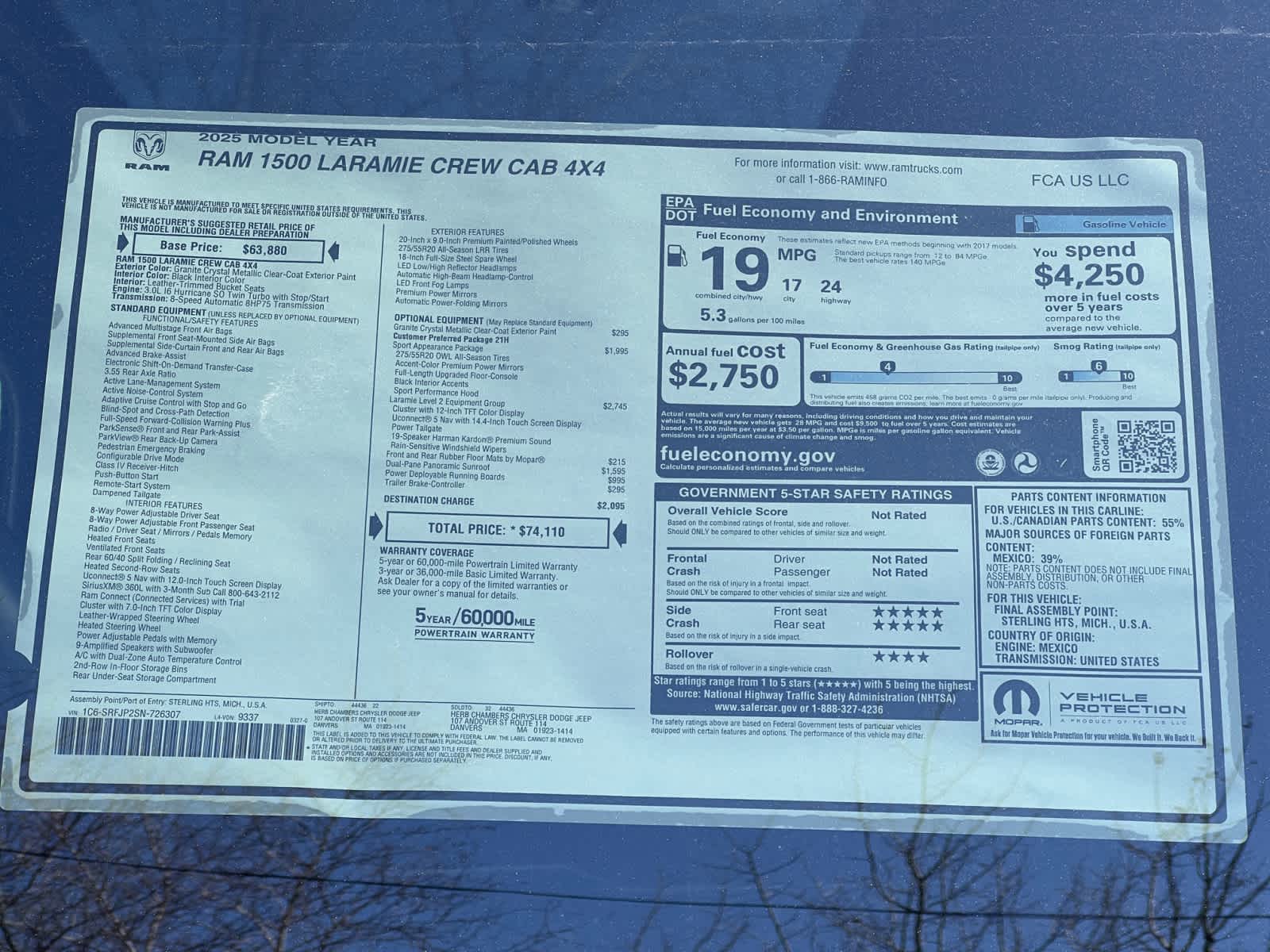 new 2025 Ram 1500 car, priced at $74,110