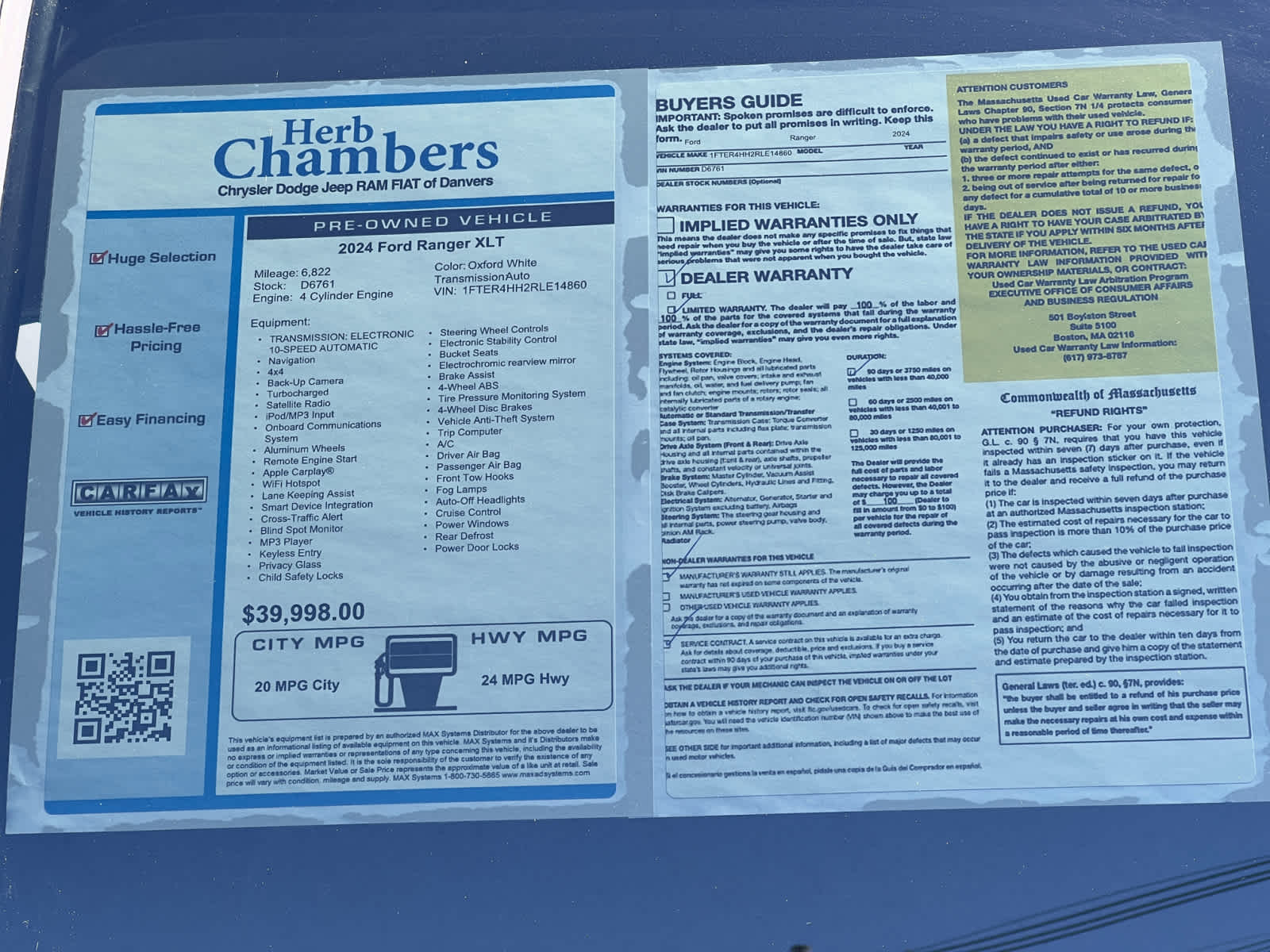 used 2024 Ford Ranger car, priced at $39,998