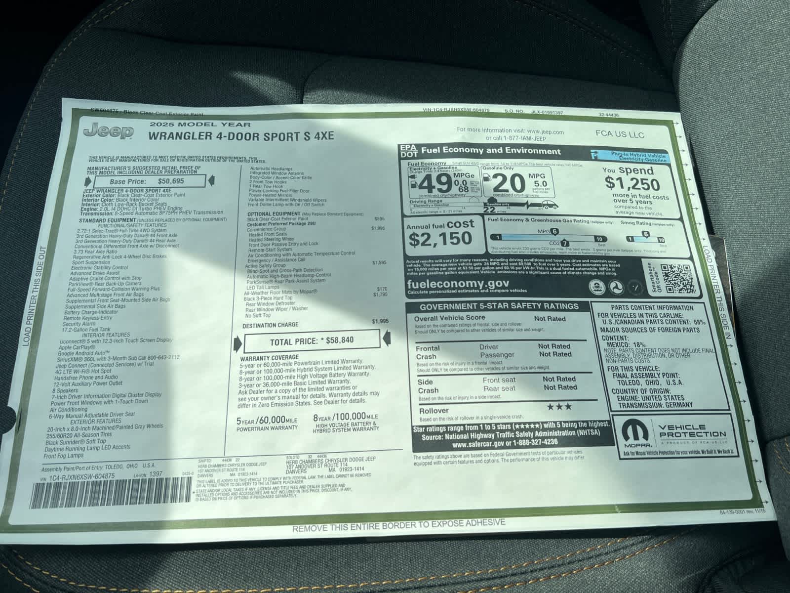 new 2025 Jeep Wrangler 4xe car, priced at $58,840