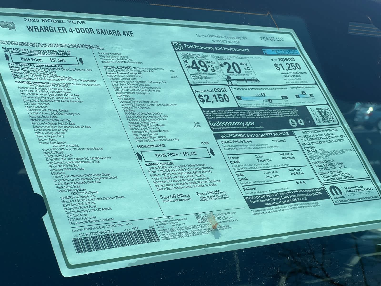 new 2025 Jeep Wrangler 4xe car, priced at $67,445