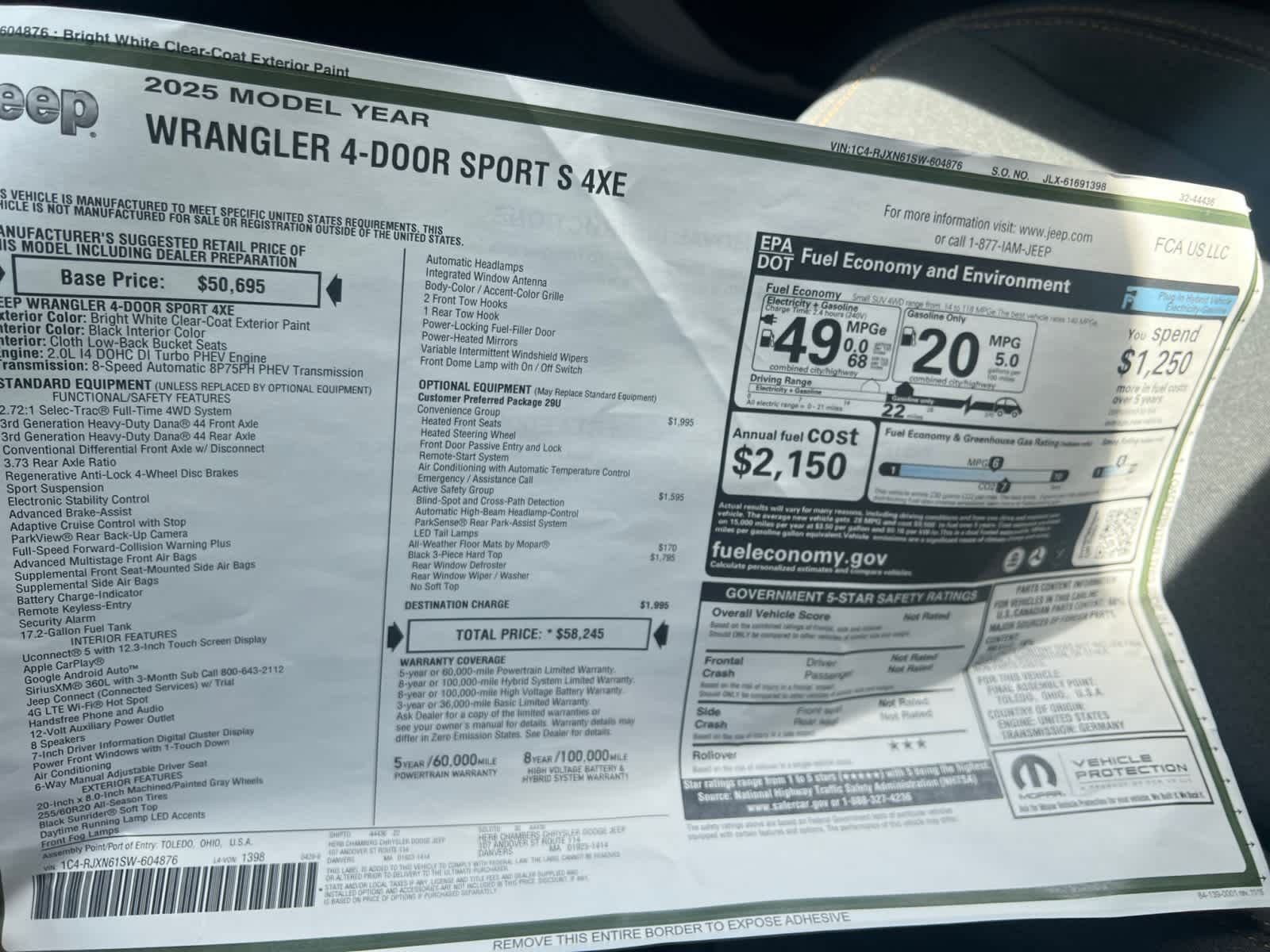 new 2025 Jeep Wrangler 4xe car, priced at $58,245