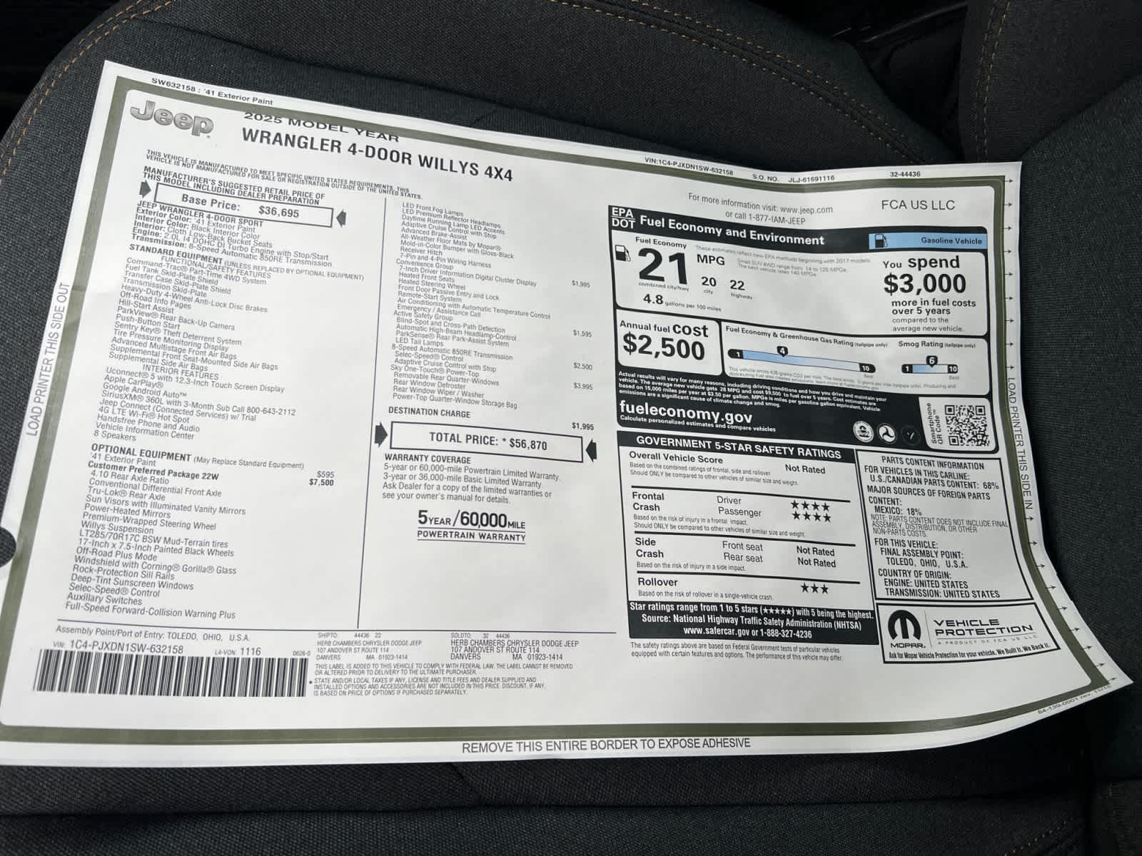 new 2025 Jeep Wrangler car, priced at $56,870