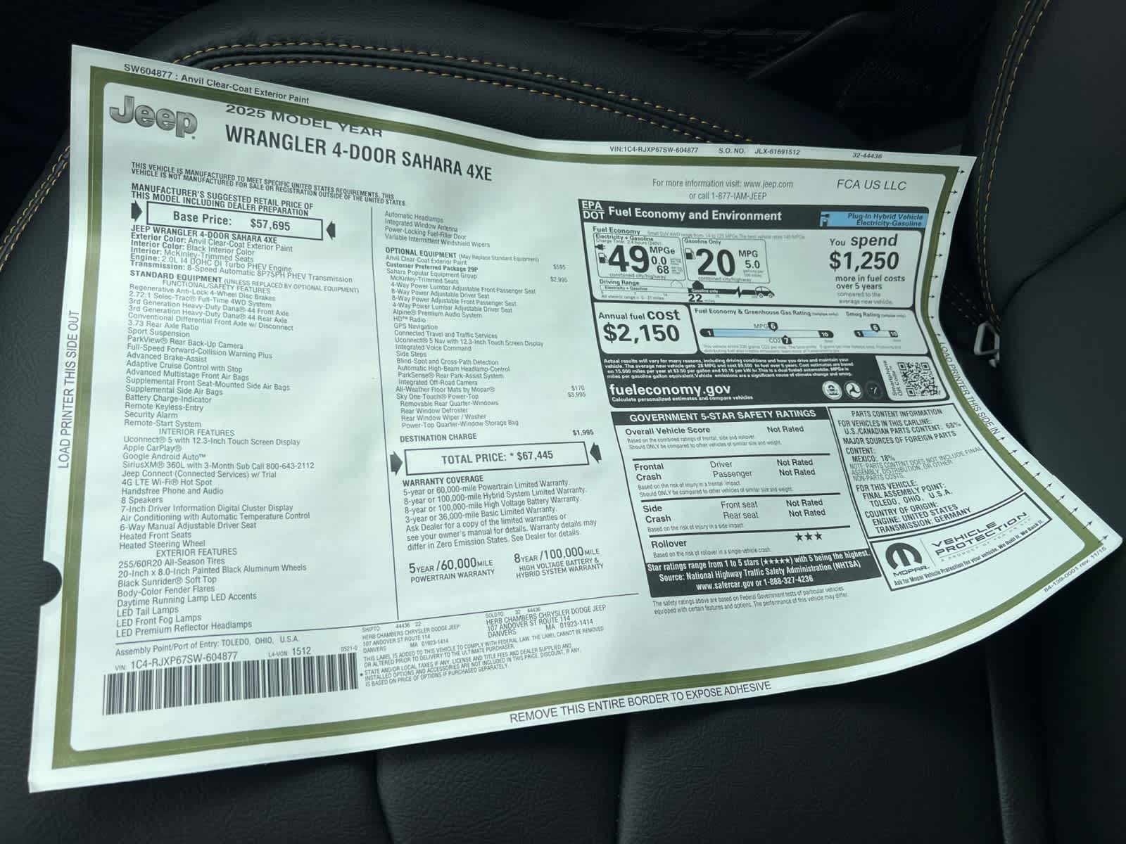 new 2025 Jeep Wrangler 4xe car, priced at $67,445