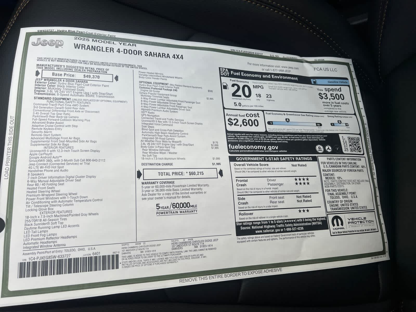 new 2025 Jeep Wrangler car, priced at $60,215