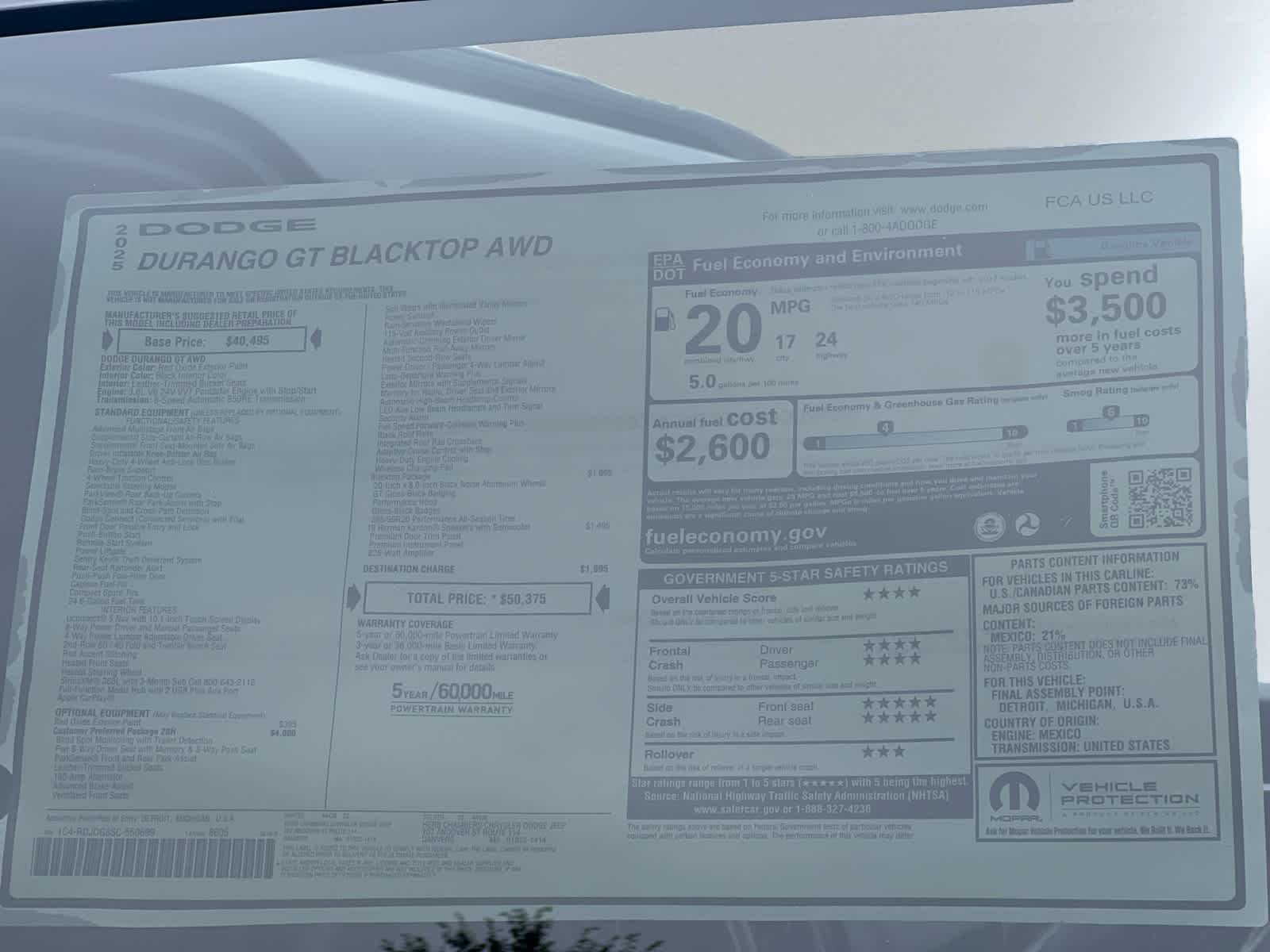 new 2025 Dodge Durango car, priced at $50,375