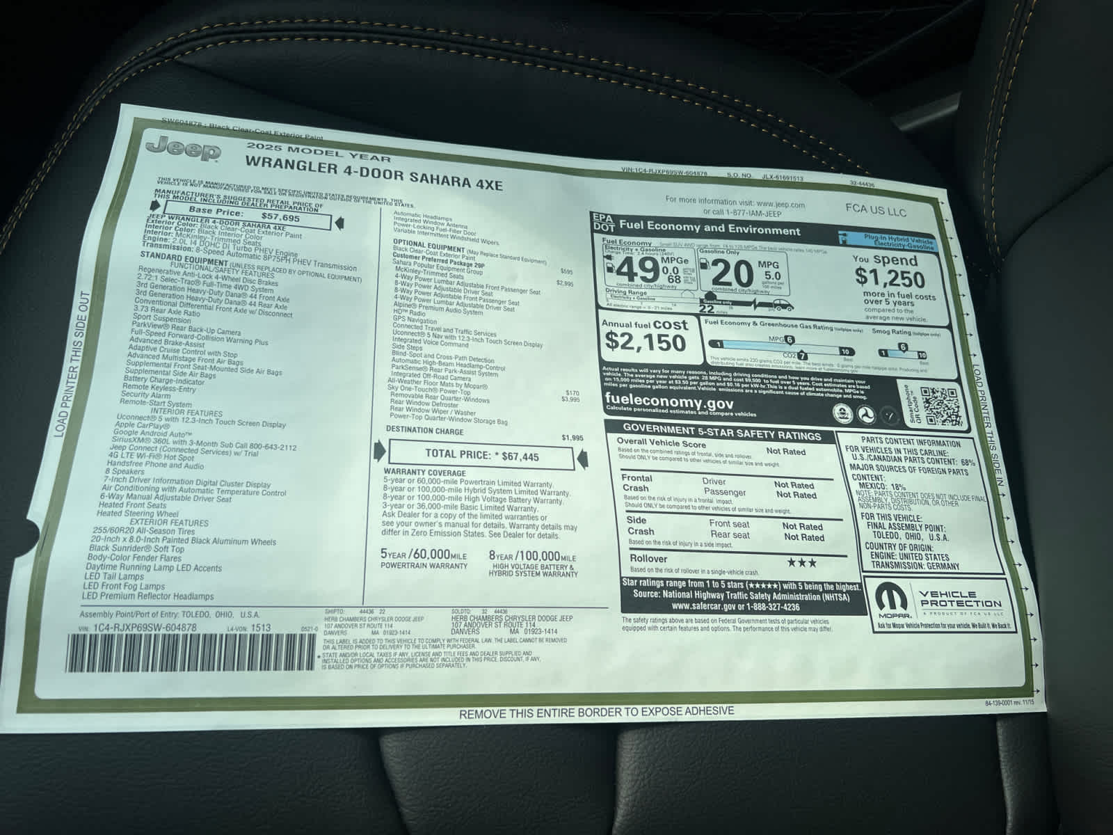 new 2025 Jeep Wrangler 4xe car, priced at $67,445