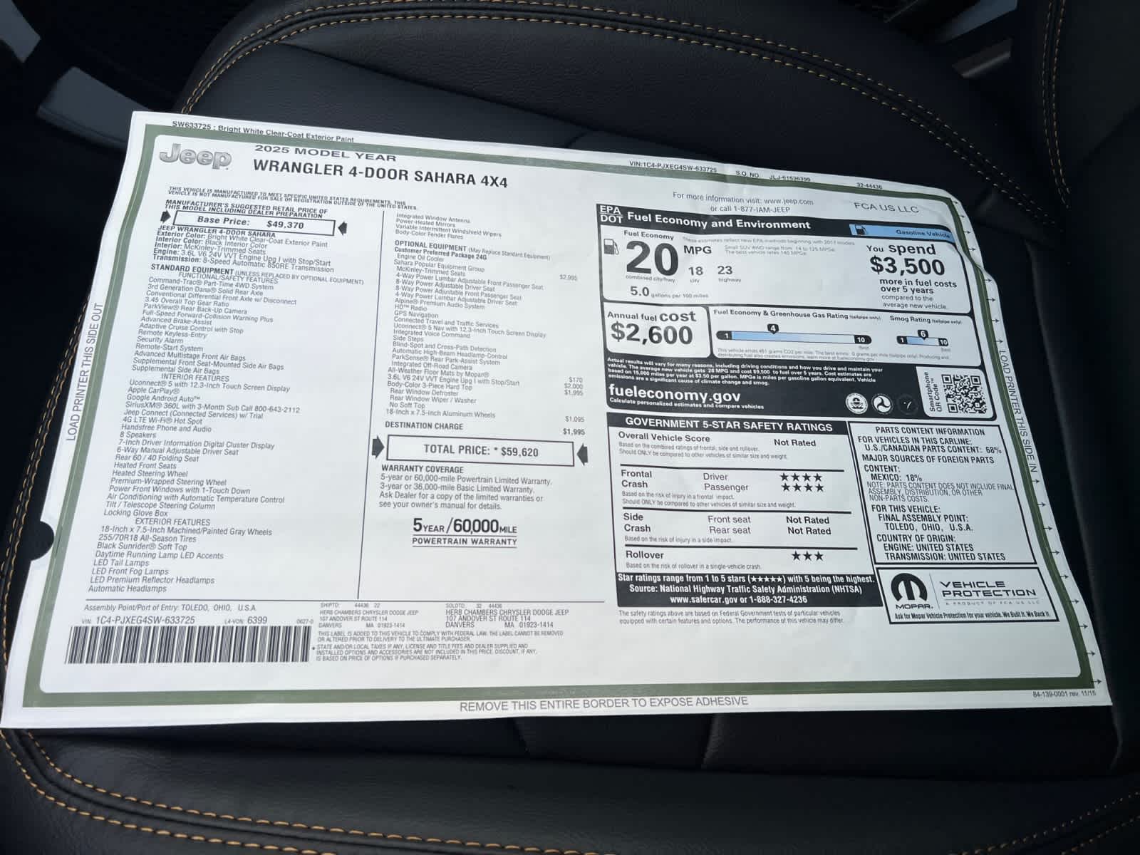 new 2025 Jeep Wrangler car, priced at $59,620