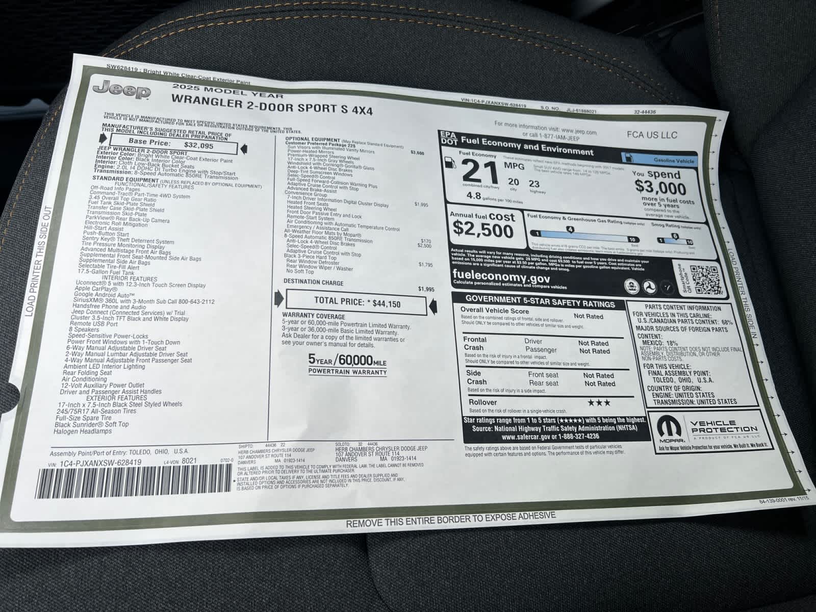 new 2025 Jeep Wrangler car, priced at $44,150