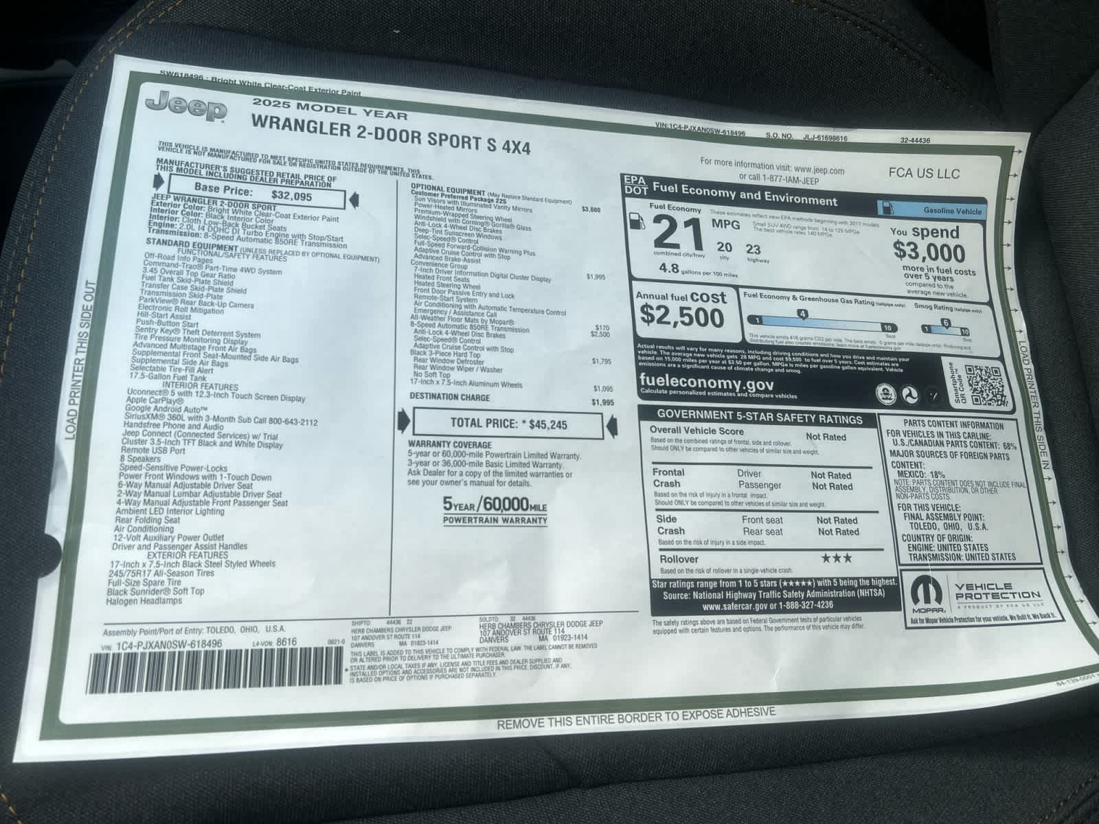 new 2025 Jeep Wrangler car, priced at $45,245