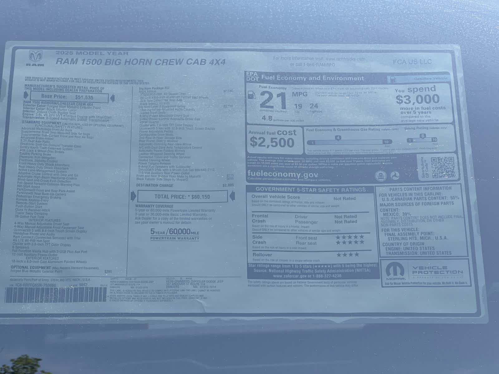 new 2025 Ram 1500 car, priced at $60,150